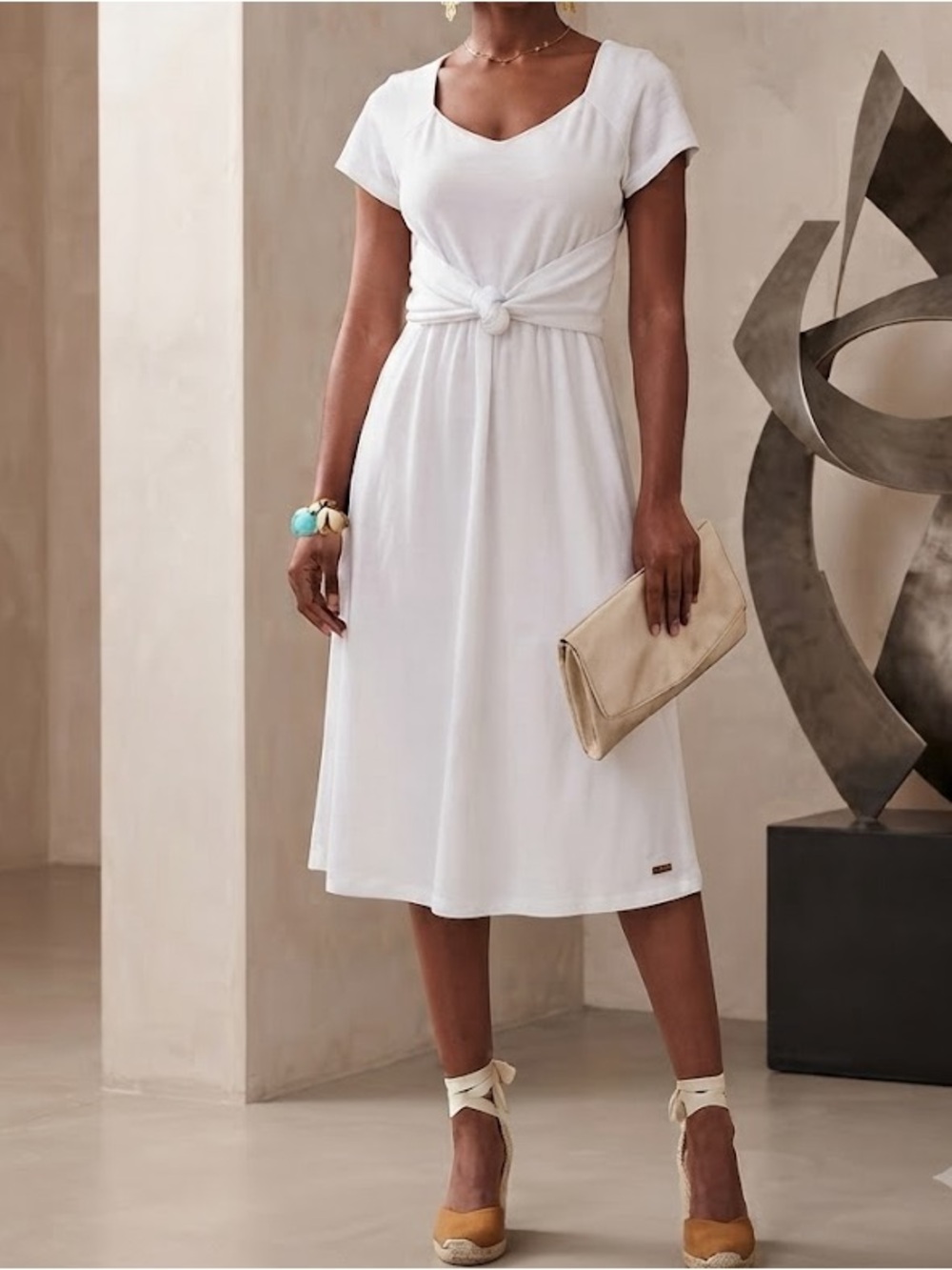 🔥Orb - Knot-Front White Midi Dress by Orb